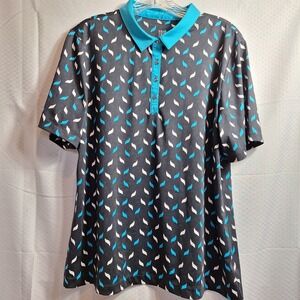 TAIL Performance Golf Polo Top Sz XL Black Blue White Geo Tennis Pickleball EUC!